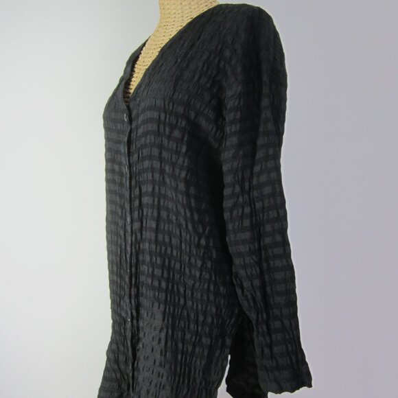 Klis Collection Women S Black 3/4 Sleeve 100% Silk Pucker  Tunic Shirt V Neck - Picture 4 of 10